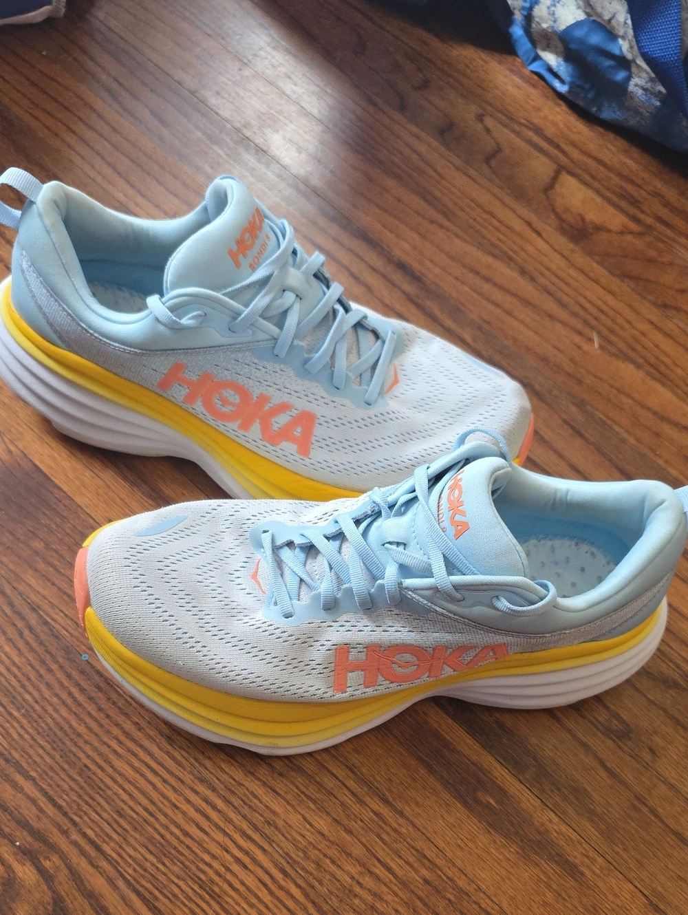 HOKA Bondi 8 Womens Light Blue & Yellow Running Shoes